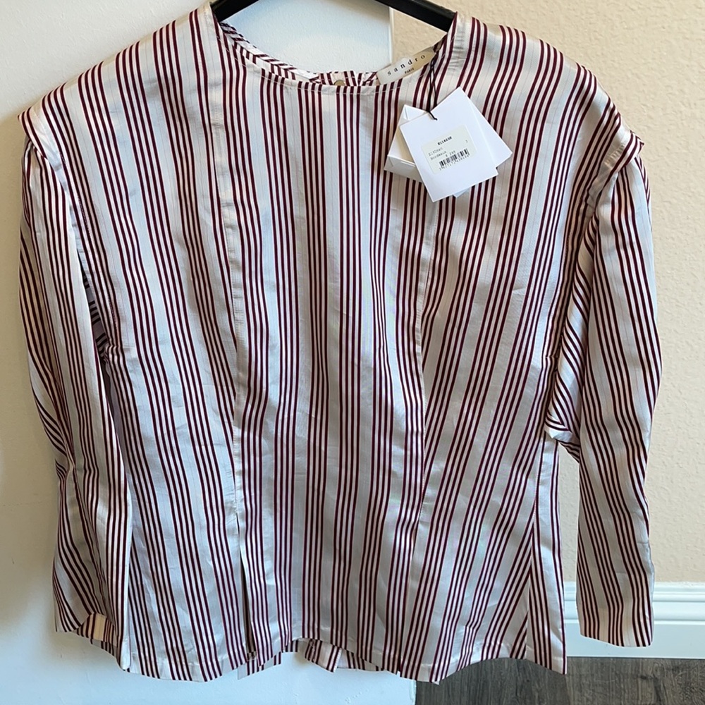 Sandro Crew Neck 3/4 Sleeve Striped Blouse